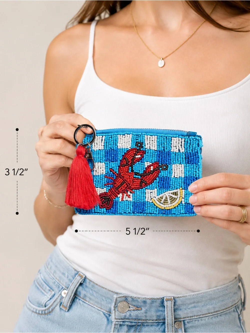 Stripe Lemon Beaded Coin Pouch – Blue Multi NWT | Beaded Zip Pouch 🦞💄
